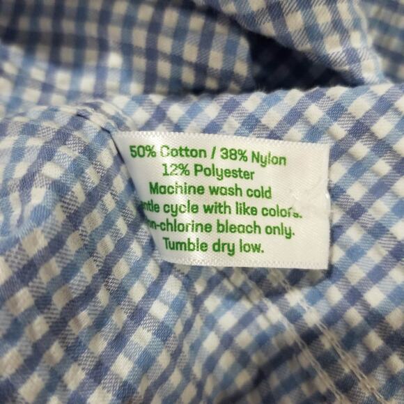 Criquet Shirt Mens XL Blue Seersucker Vented Button Gingham Check Short Sleeve - Picture 6 of 10